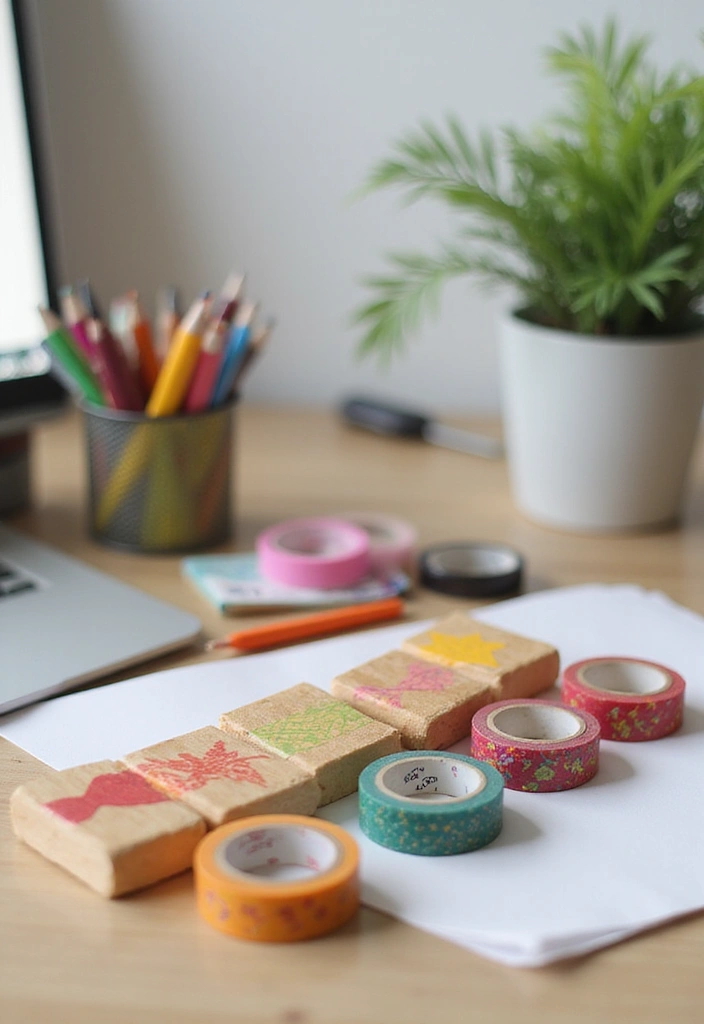 30 DIY Study Table Decor Ideas Craft Rooms That Spark Creativity - 8. Colorful Washi Tape Display