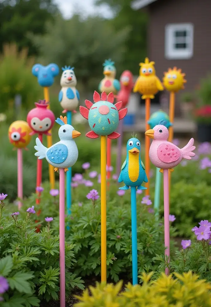 30 Dollar Tree DIY Crafts Decor Projects That Look Expensive - 14. Whimsical Garden Stakes