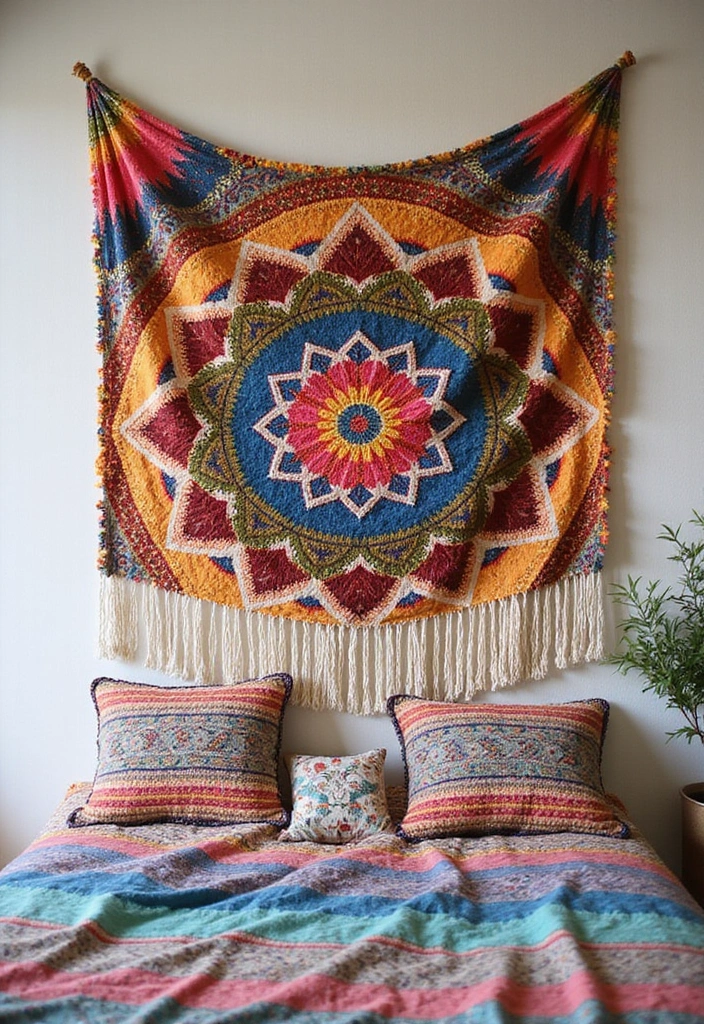 30 Easy DIY Home Decor Cheap Homemade Wall Art Craft Ideas That Inspire - 28. Bohemian Wall Tapestry