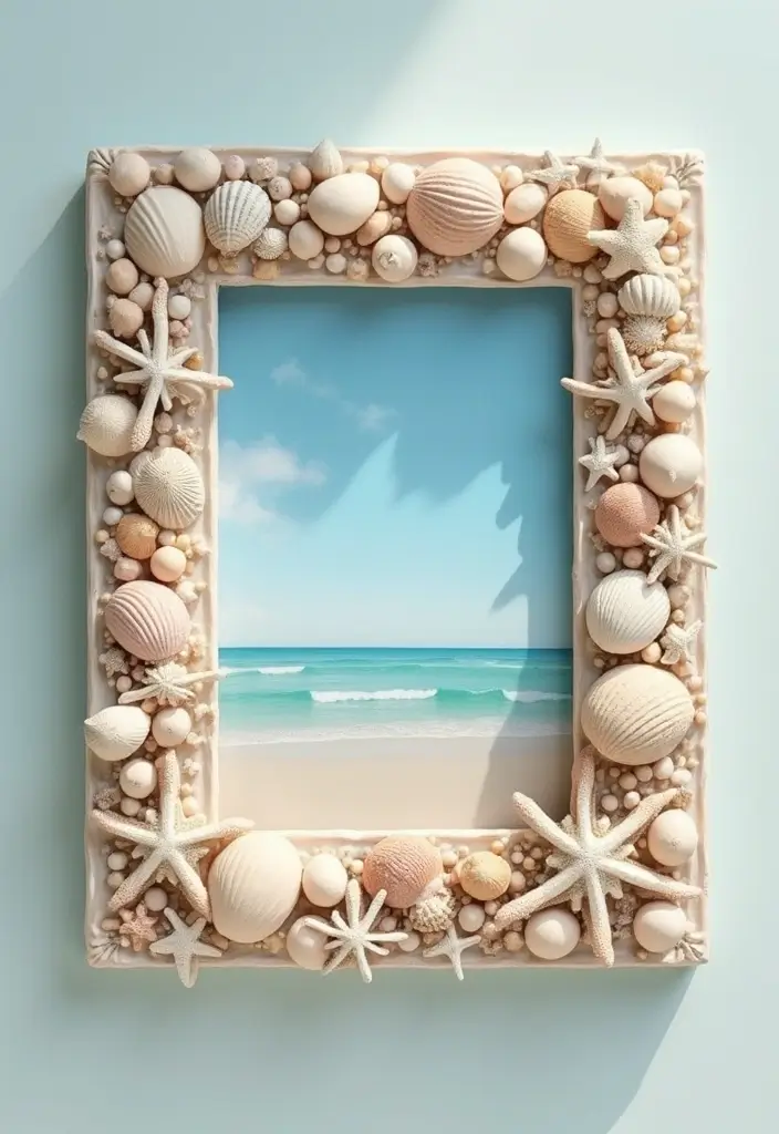 30 Easy DIY Home Decor Cheap Homemade Wall Art Craft Ideas That Inspire - 9. Seashell Art Frame