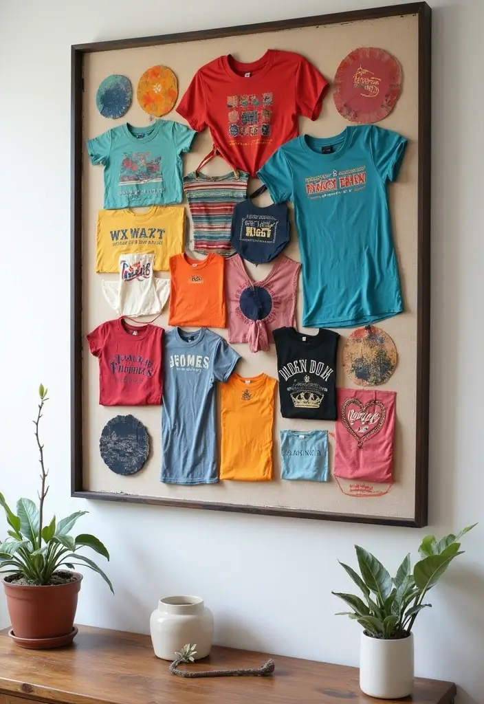 30 Easy DIY Room Decor for Teens That Feel Aesthetic and Cool - 2. Upcycled T-Shirt Wall Art