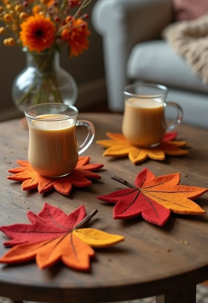 30 Fall Decor Ideas for the Home DIY Projects That Feel Cozy - 13. Felt Leaf Coasters