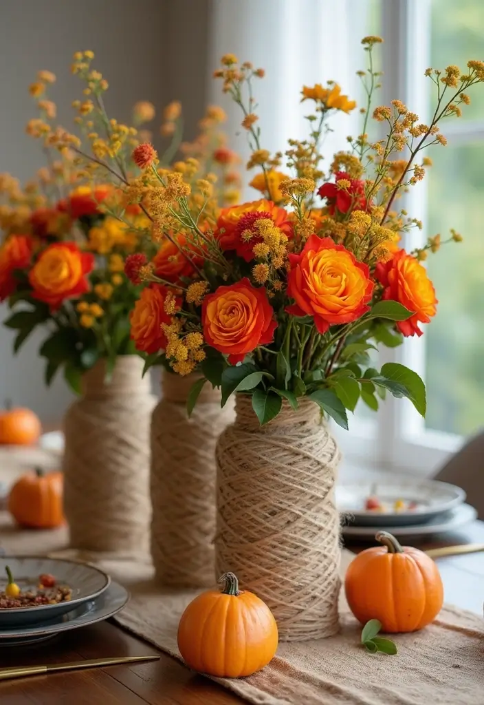 30 Fall Decor Ideas for the Home DIY Projects That Feel Cozy - 14. Twine-Wrapped Vases