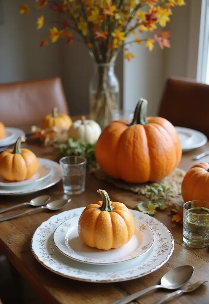 30 Fall Decor Ideas for the Home DIY Projects That Feel Cozy - 24. Painted Pumpkin Place Settings
