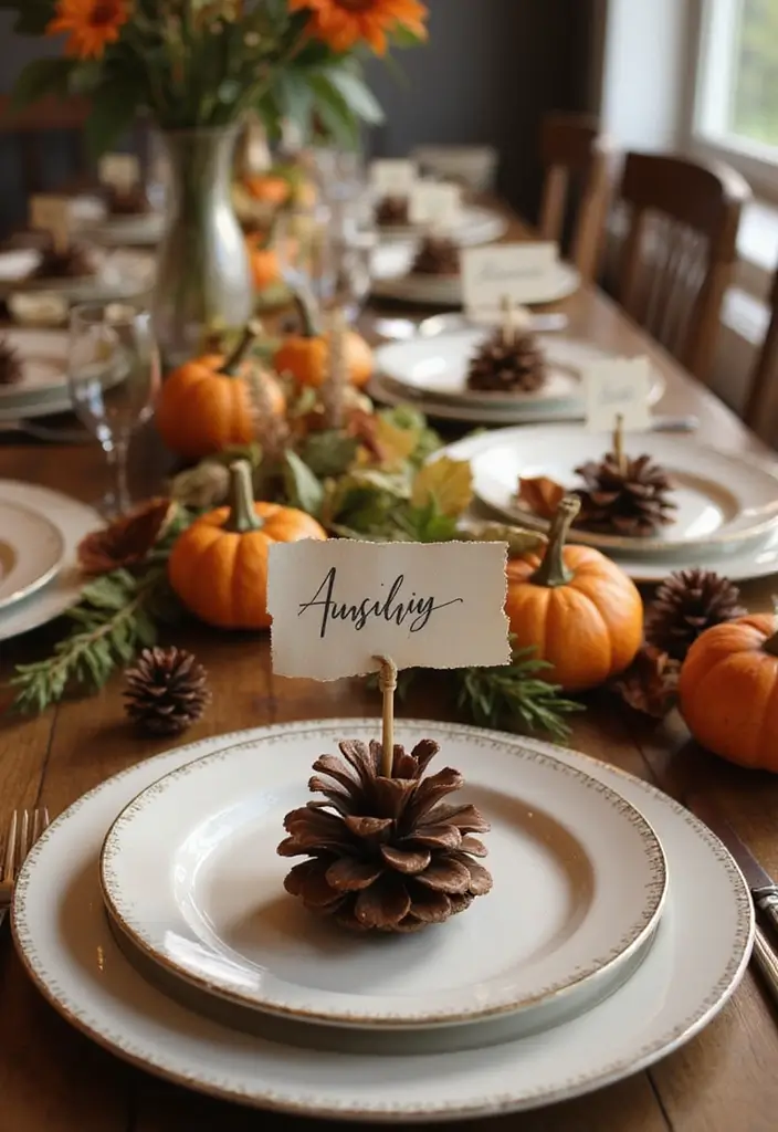 30 Fall Decor Ideas for the Home DIY Projects That Feel Cozy - 8. Pinecone Place Cards