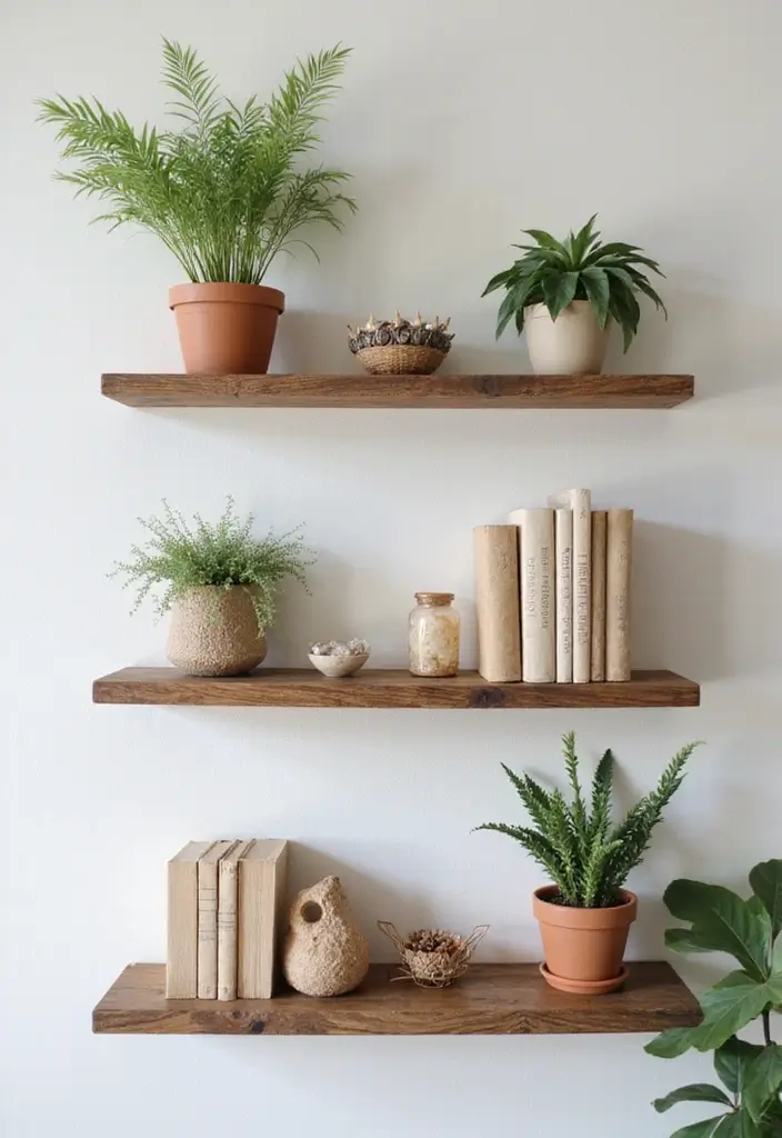30 Room Decor Bedroom DIY Wall Art Ideas That Transform Your Space - 7. Nature-Inspired Wall Shelves