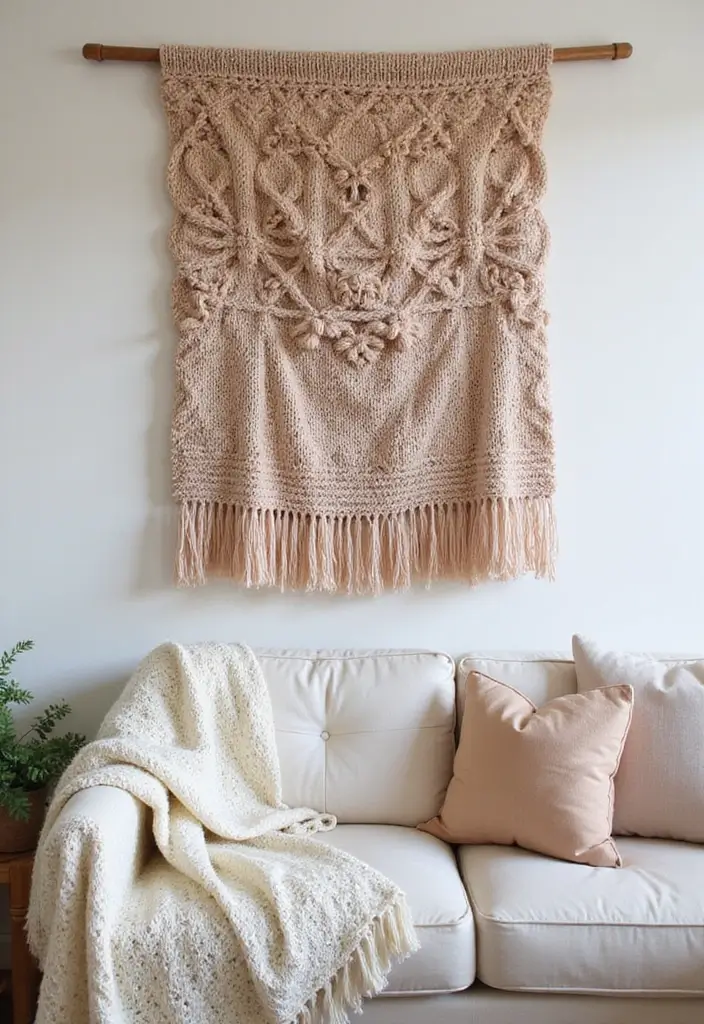 30 Room Decor DIY Aesthetic Room Decor DIY Looks for Every Mood - 28. DIY Knitted Wall Hanging