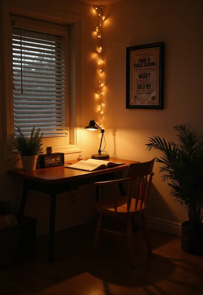30 Study Table DIY Decor Desk Ideas to Boost Motivation - 13. Layered Lighting