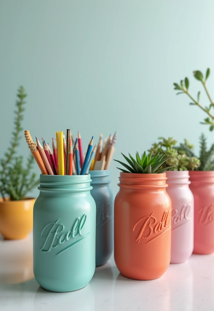 30 Study Table DIY Decor Desk Ideas to Boost Motivation - 2. Mason Jar Organizers