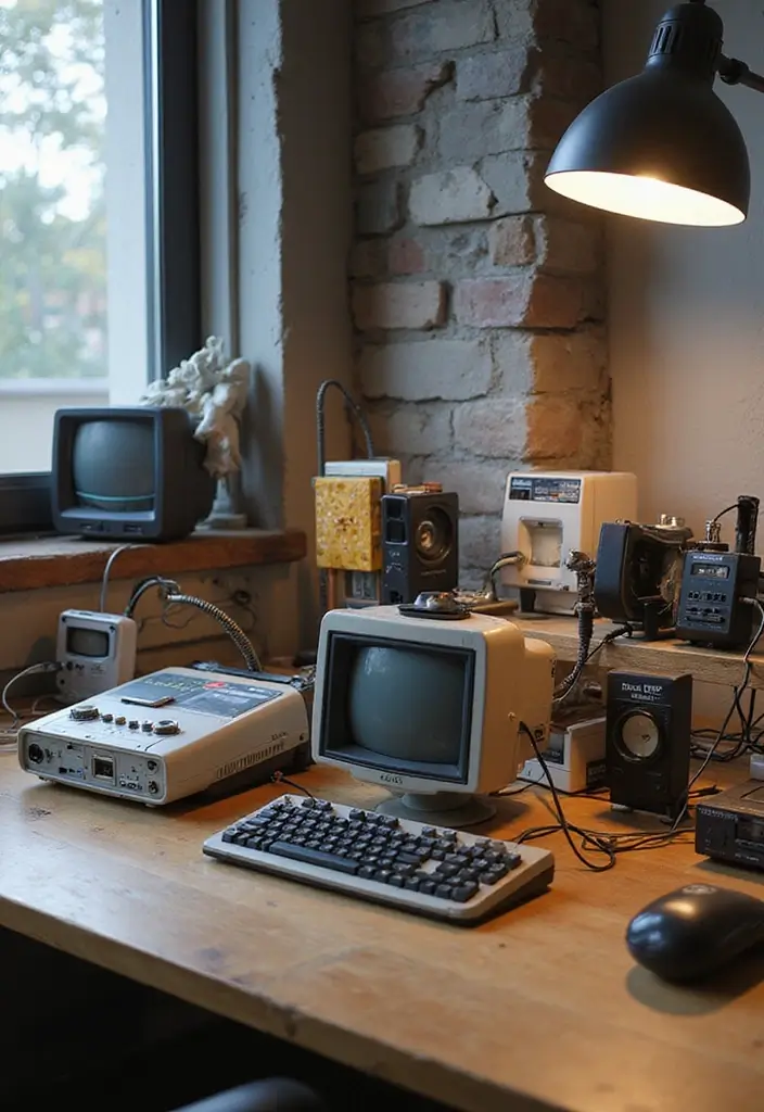 30 Study Table DIY Decor Desk Ideas to Boost Motivation - 28. Desk Accessories from Old Electronics