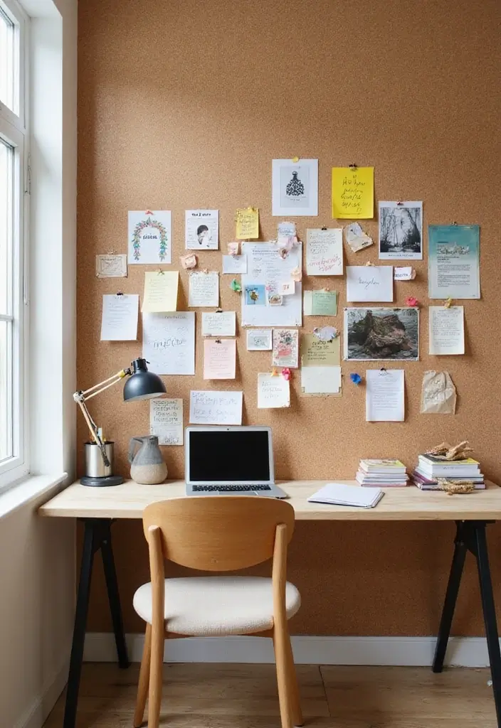 30 Study Table DIY Decor Desk Ideas to Boost Motivation - 3. DIY Corkboard Wall
