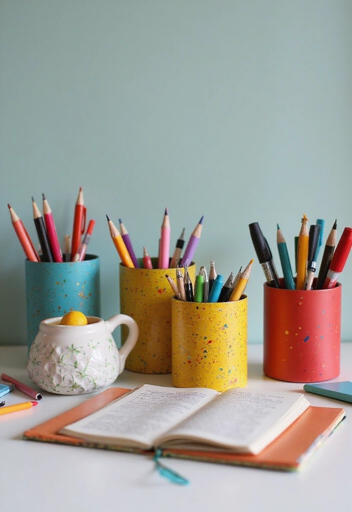 30 Study Table DIY Decor Desk Ideas to Boost Motivation - 8. Colorful Pen Holders