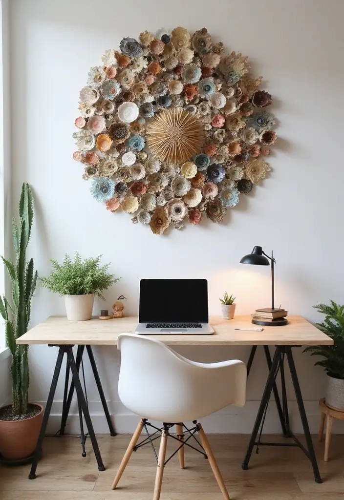 30 Study Table DIY Decor Desk Ideas to Boost Motivation - 9. Wall Art with Recycled Materials
