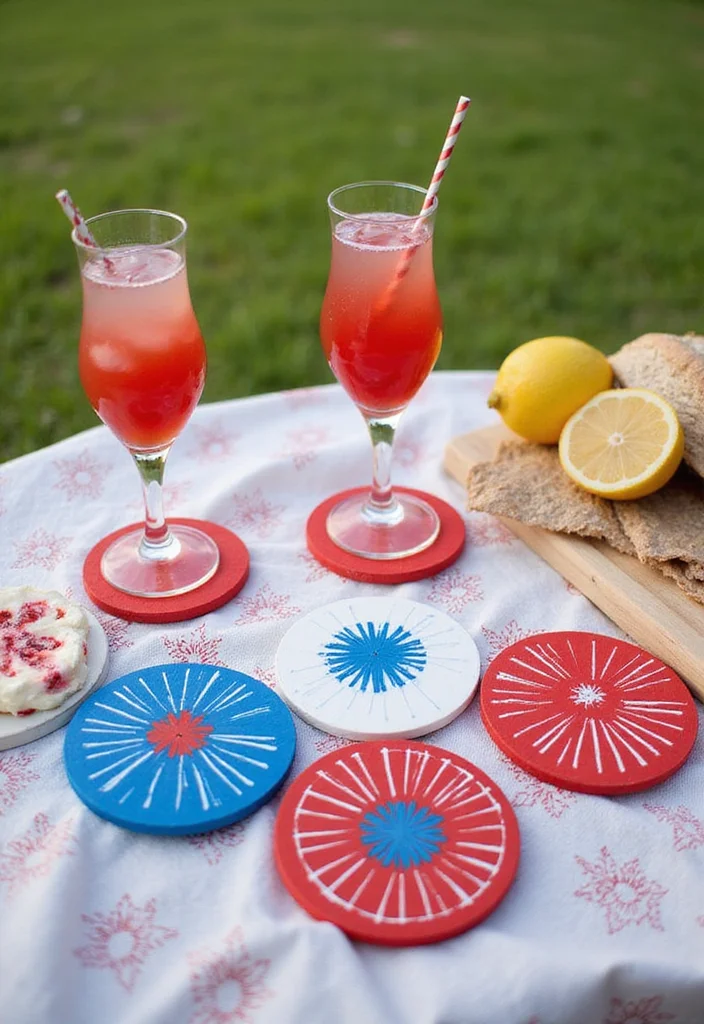 4th of July DIY Decor: A Patriotic Guide with 19 Festive Styling Inspirations - 11. Festive Coasters for Your Drinks