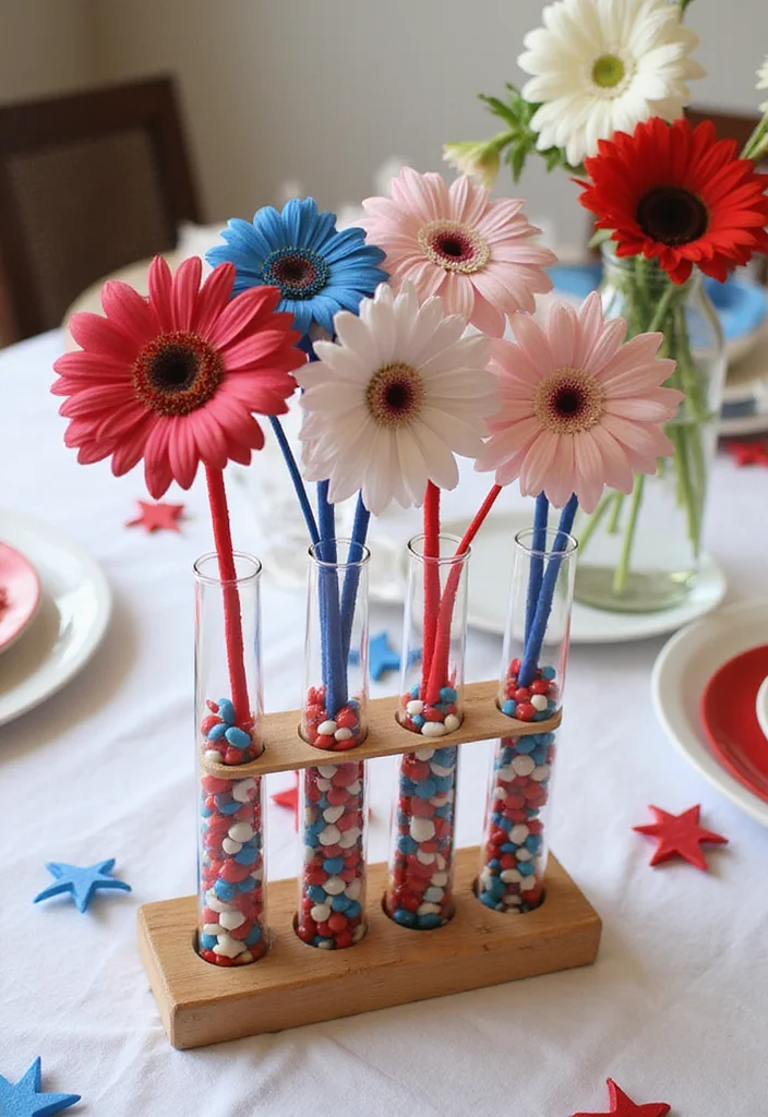 4th of July DIY Decor: A Patriotic Guide with 19 Festive Styling Inspirations - 15. DIY Firework Test Tube Centerpiece