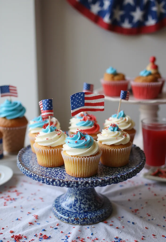 4th of July DIY Decor: A Patriotic Guide with 19 Festive Styling Inspirations - 18. Whimsical Independence Day Cupcakes