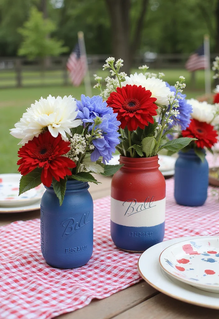 4th of July DIY Decor: A Patriotic Guide with 19 Festive Styling Inspirations - 2. Patriotic Mason Jar Centerpieces