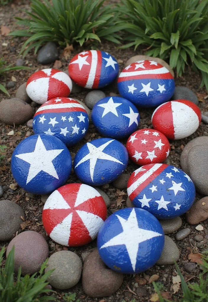 4th of July DIY Decor: A Patriotic Guide with 19 Festive Styling Inspirations - 8. Red, White, and Blue Painted Rocks