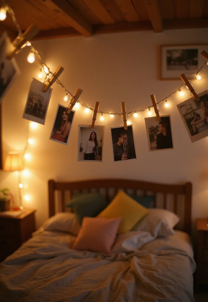 Bedroom Wall Decor Ideas DIY: A Modern Guide with 18 Chic Concepts - 6. DIY Photo String Lights