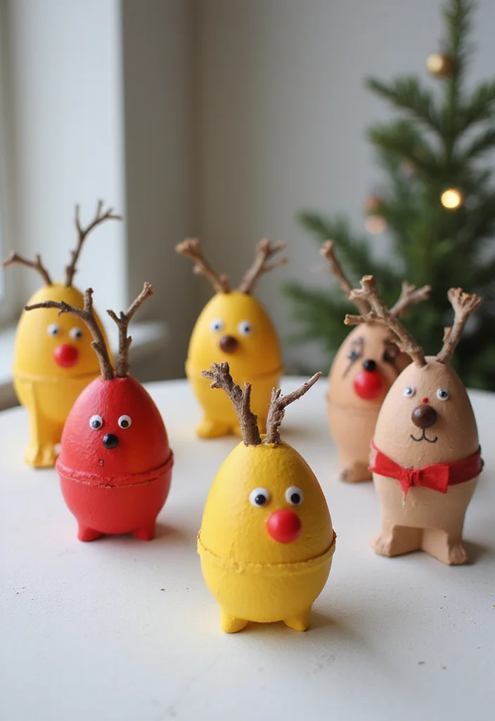 Belen Christmas Decor DIY Recycled: An Eco-Friendly Guide with 19 Festive Ideas - 7. Egg Carton Reindeer