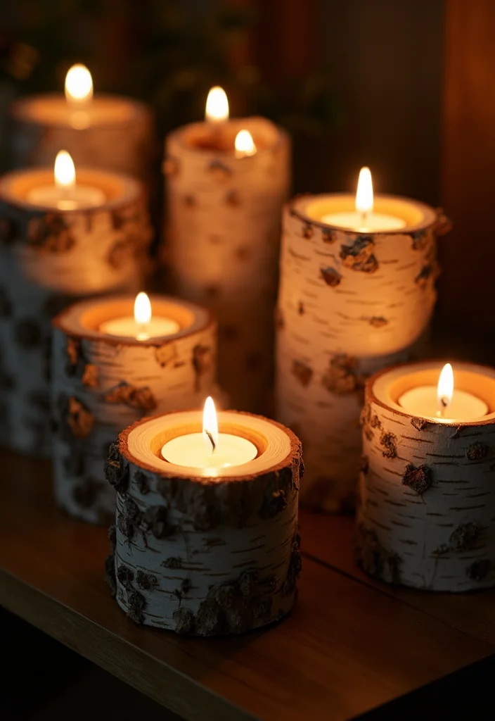 Birch Log Decor DIY Projects: A Natural Home Guide with 18 Woodland Styling Ideas - 1. Birch Log Candle Holders