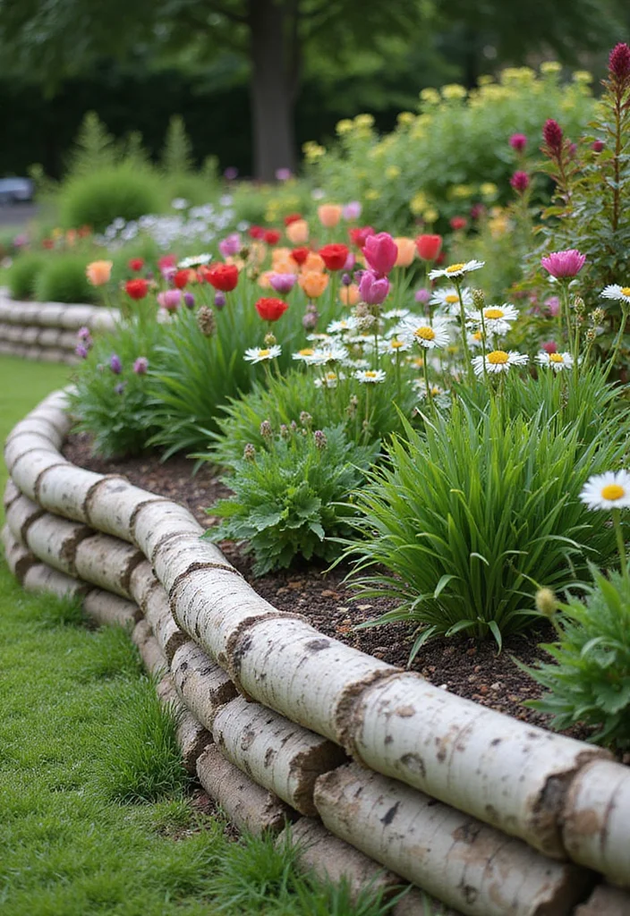 Birch Log Decor DIY Projects: A Natural Home Guide with 18 Woodland Styling Ideas - 13. Birch Log Garden Edging