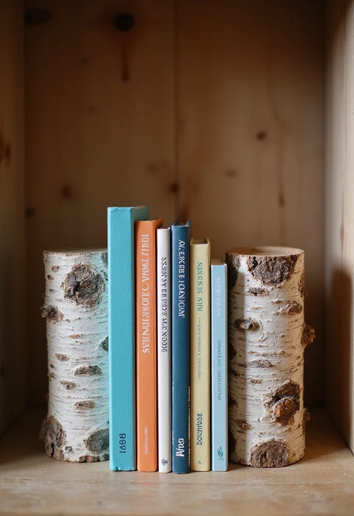 Birch Log Decor DIY Projects: A Natural Home Guide with 18 Woodland Styling Ideas - 5. Birch Log Bookends