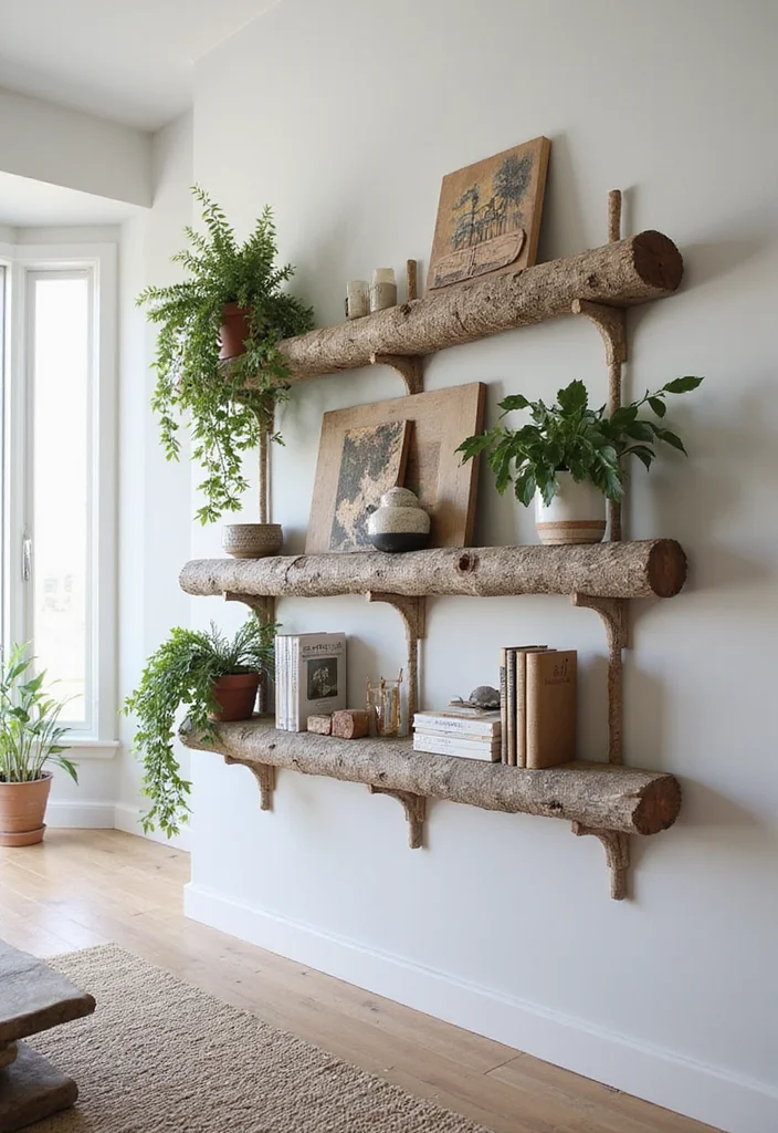 Birch Log Decor DIY Projects: A Natural Home Guide with 18 Woodland Styling Ideas - 7. Birch Log Shelves