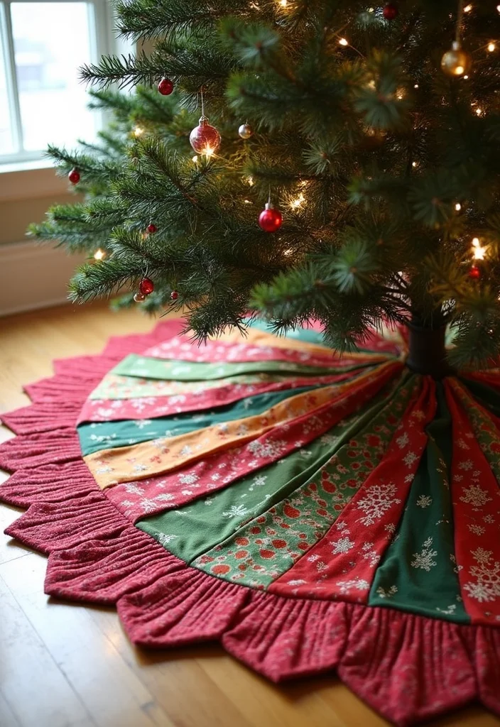 Christmas Decor Ideas DIY Crafts Easy: A Festive Guide with 18 Cozy Holiday Concepts - 14. Holiday Tree Skirt Made from Upcycled Fabrics