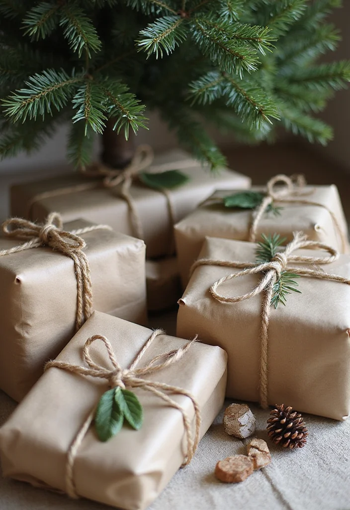 Christmas Decor Ideas DIY Crafts Easy: A Festive Guide with 18 Cozy Holiday Concepts - 8. Eco-Friendly Gift Wrap