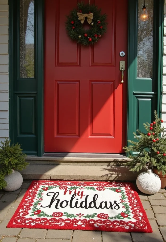 Christmas Decor Ideas DIY Outdoor: A Joyful Guide with 20 Holiday Outdoor Concepts - 19. Holiday-themed DIY Doormat