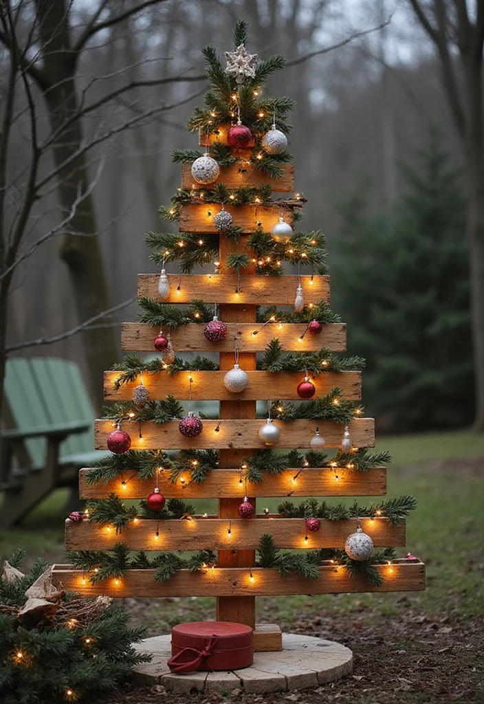 Christmas Decor Ideas DIY Outdoor: A Joyful Guide with 20 Holiday Outdoor Concepts - 4. Wooden Pallet Christmas Tree