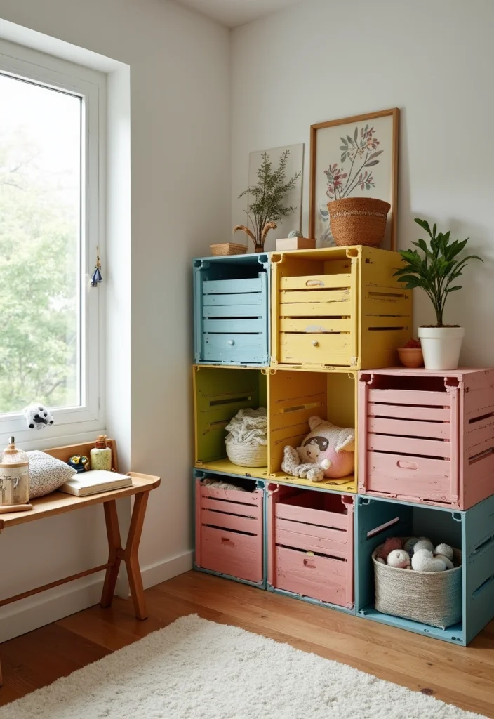Cute DIY Room Decor Easy Crafts: A Sweet Guide with 19 Lovely Inspirations - 8. Upcycled Crate Storage