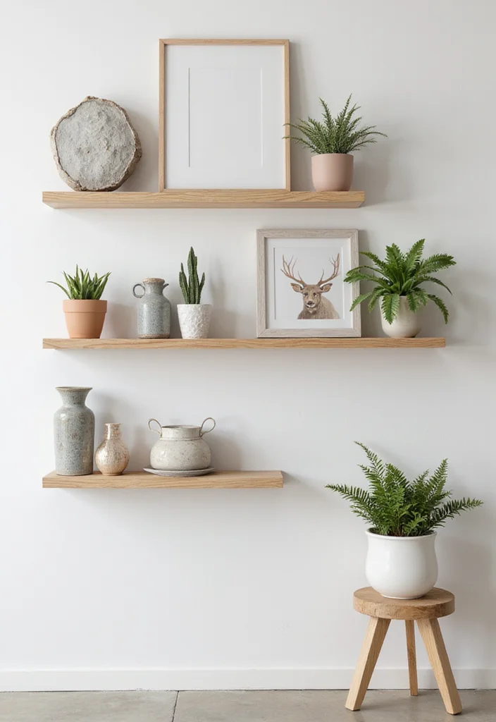 DIY Aesthetic Room Decor Wall Art: A Minimalist Home Guide with 17 Elegant Concepts - 16. Simple Wall Mounted Shelves with Art