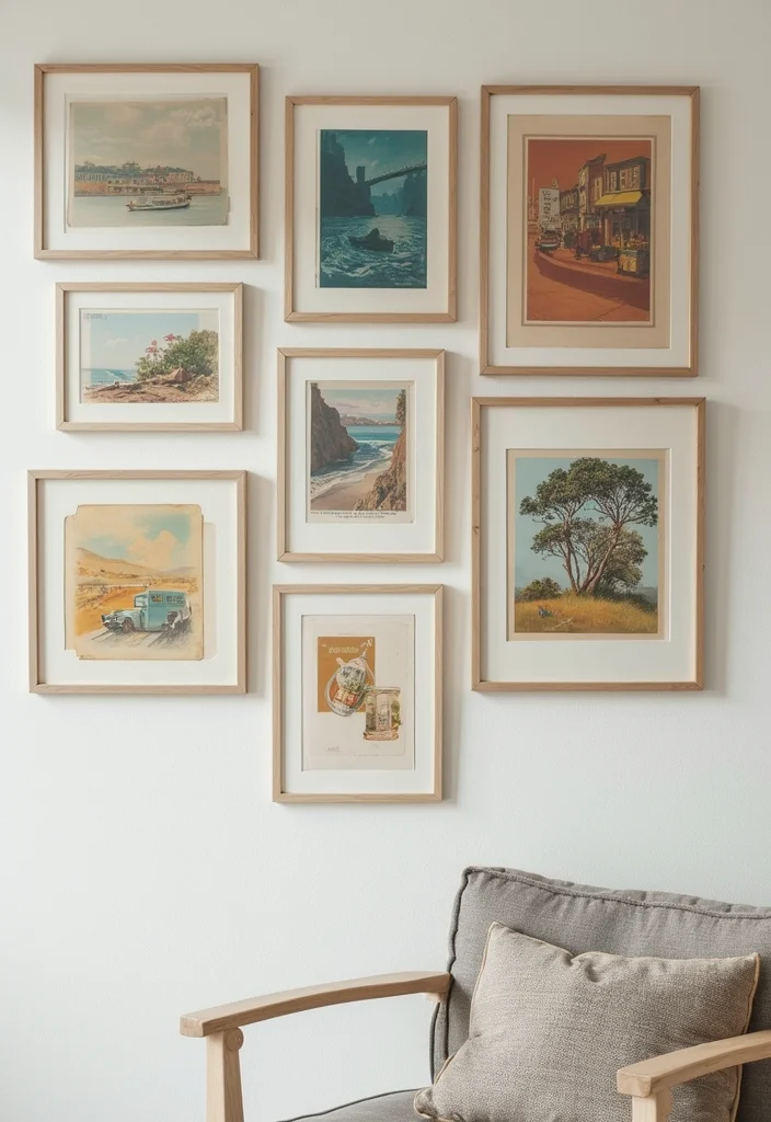DIY Aesthetic Room Decor Wall Art: A Minimalist Home Guide with 17 Elegant Concepts - 9. Framed Vintage Postcards