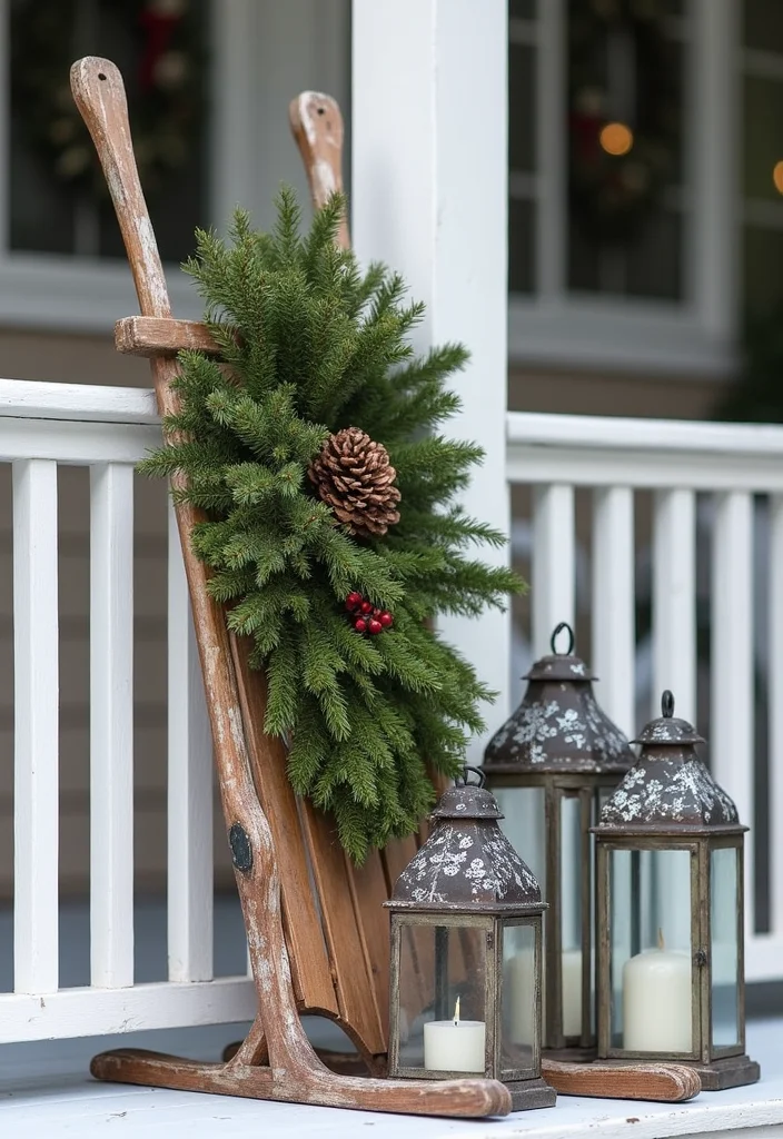 DIY Christmas Front Porch Decor: A Festive Guide with 20 Holiday Styling Ideas - 11. Sleds and Skis for Decor
