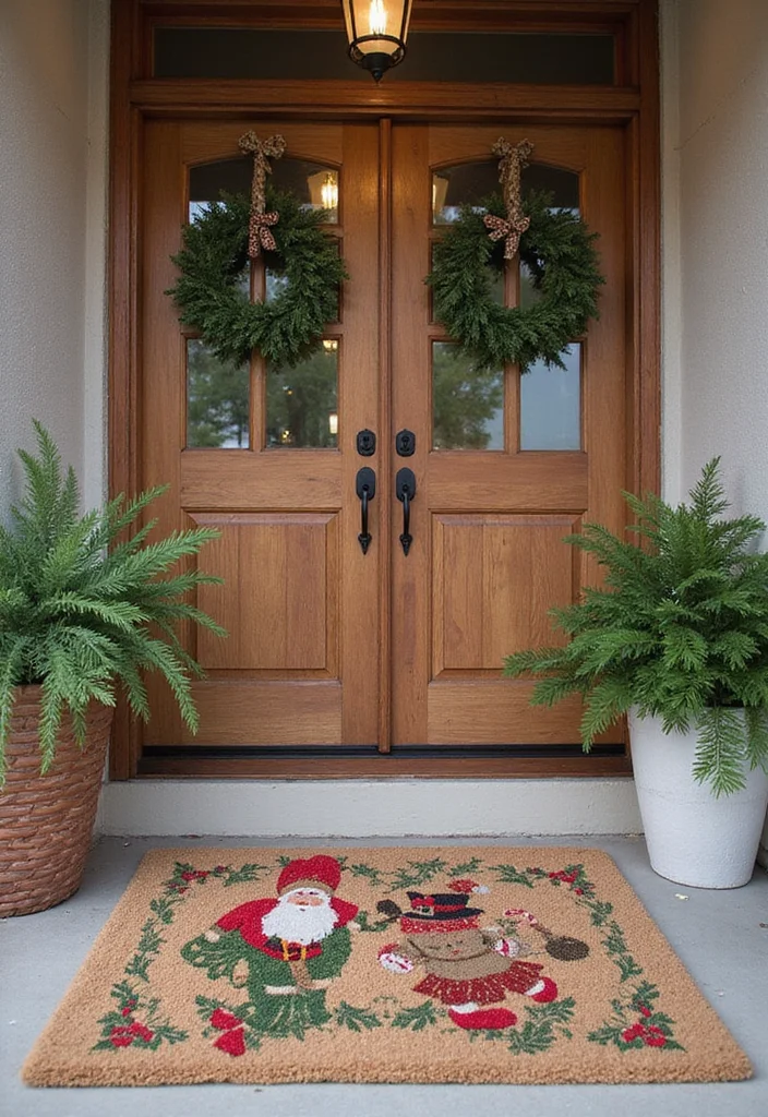 DIY Christmas Front Porch Decor: A Festive Guide with 20 Holiday Styling Ideas - 12. Holiday-Themed Doormats