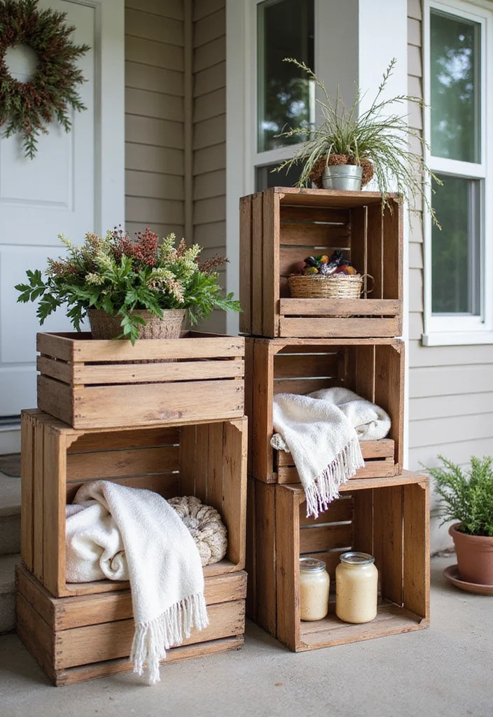 DIY Christmas Front Porch Decor: A Festive Guide with 20 Holiday Styling Ideas - 18. Wooden Crate Displays