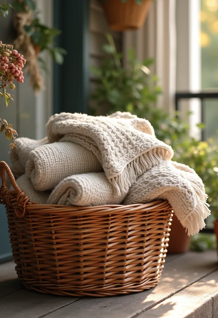 DIY Christmas Front Porch Decor: A Festive Guide with 20 Holiday Styling Ideas - 20. Cozy Blanket Baskets