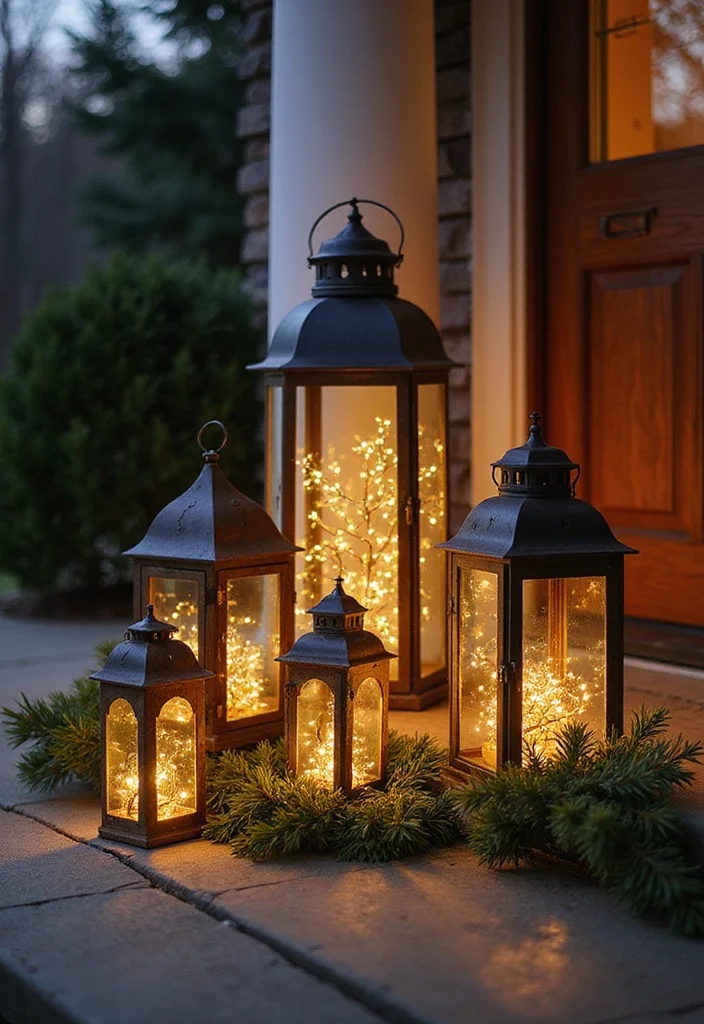 DIY Christmas Front Porch Decor: A Festive Guide with 20 Holiday Styling Ideas - 3. Festive Lanterns