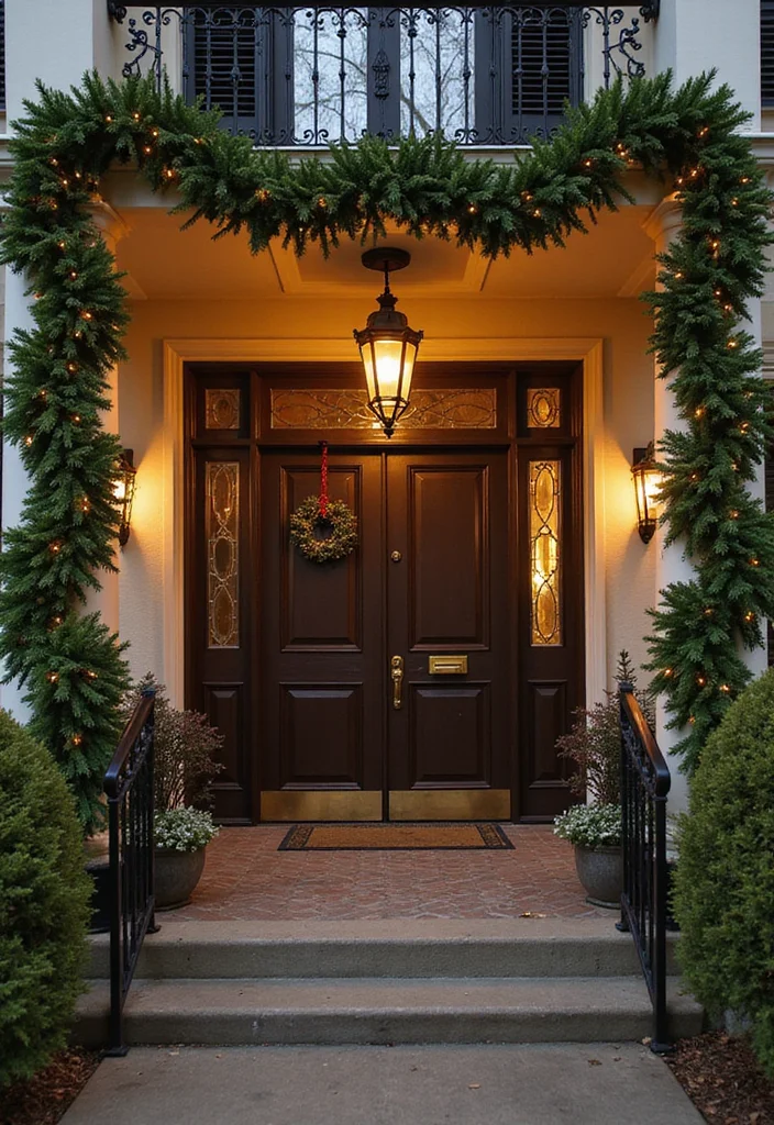 DIY Christmas Front Porch Decor: A Festive Guide with 20 Holiday Styling Ideas - 4. Evergreen Garland Accents