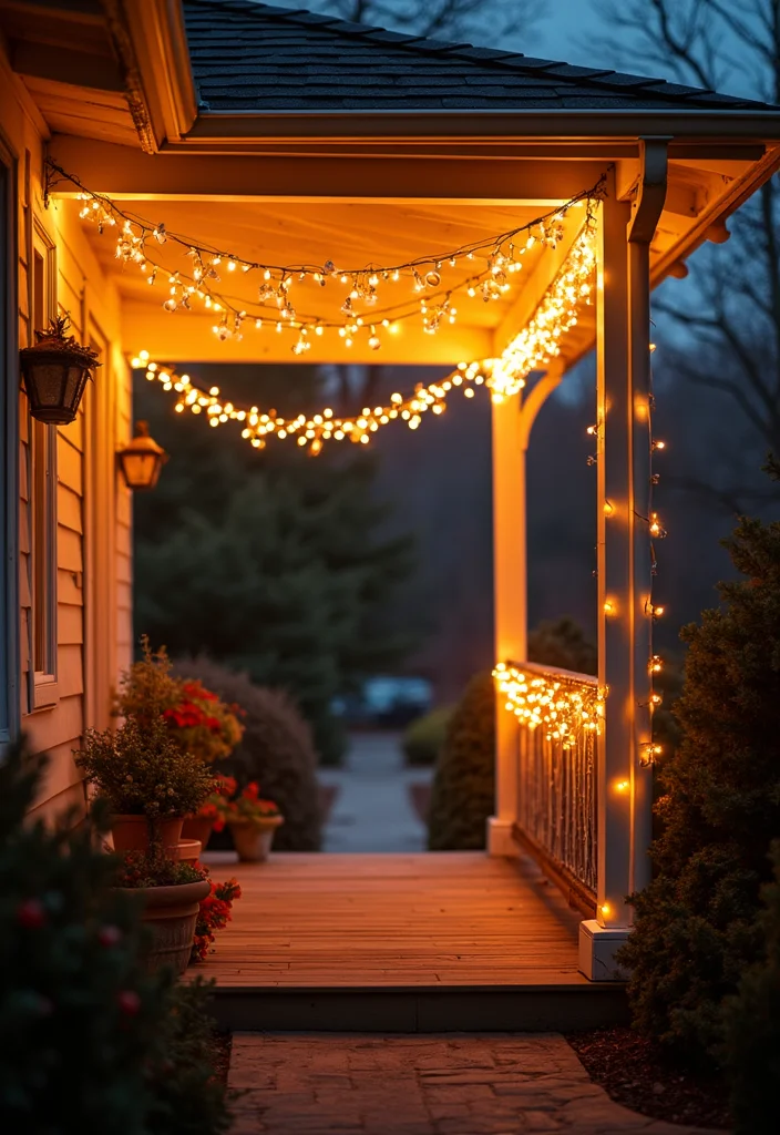 DIY Christmas Front Porch Decor: A Festive Guide with 20 Holiday Styling Ideas - 9. Twinkling String Lights