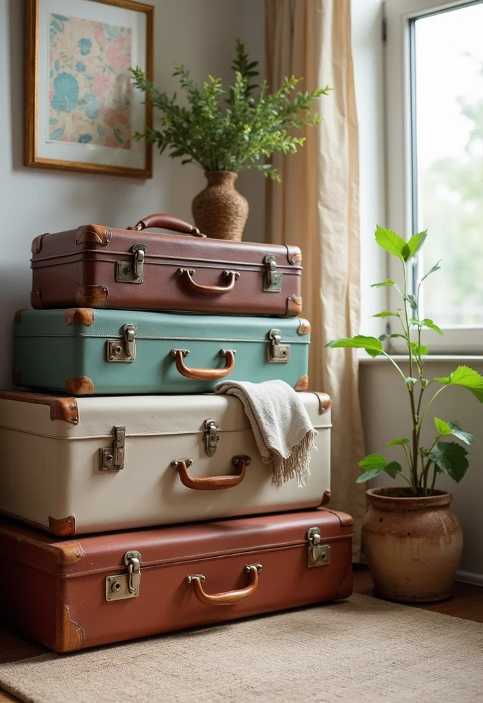 DIY Craft Room Decor Ideas: A Creative Home Guide with 17 Organized Inspirations - 14. Vintage Suitcase Storage