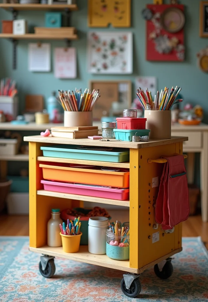 DIY Craft Room Decor Ideas: A Creative Home Guide with 17 Organized Inspirations - 9. Mobile Craft Cart