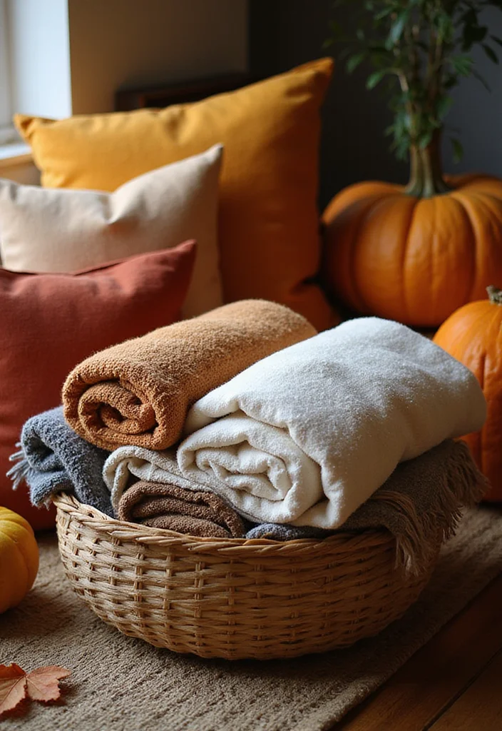 DIY Dollar Tree Fall Decor: A Cozy Seasonal Guide with 17 Autumn Inspirations - 14. Warm Blanket Display