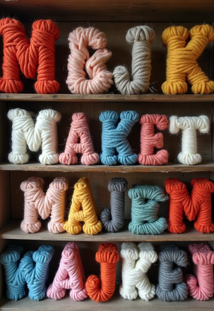 DIY Dollar Tree Farmhouse Decor: A Rustic Budget Guide with 18 Cozy Ideas - 11. Yarn Wrapped Letters