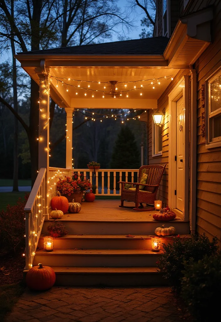 DIY Fall Front Porch Decor: A Seasonal Guide with 19 Warm Inspirations - 15. String Lights for Ambiance