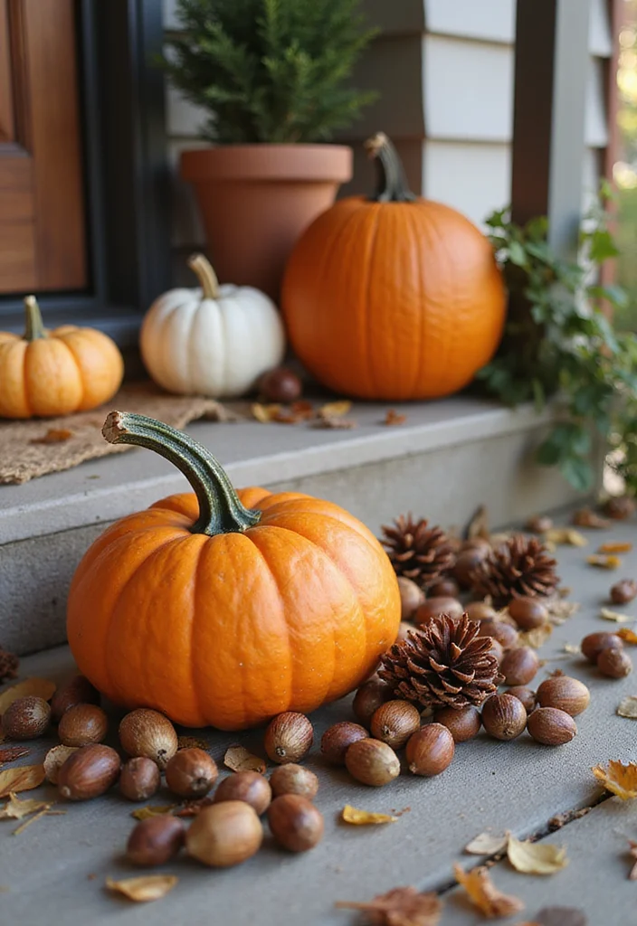 DIY Fall Front Porch Decor: A Seasonal Guide with 19 Warm Inspirations - 16. Acorn and Pinecone Accents