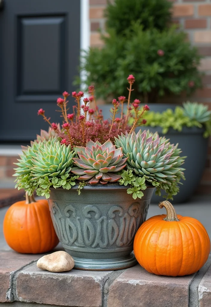 DIY Fall Front Porch Decor: A Seasonal Guide with 19 Warm Inspirations - 18. Seasonal Succulent Displays