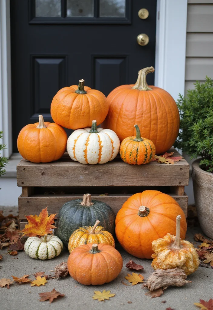 DIY Fall Front Porch Decor: A Seasonal Guide with 19 Warm Inspirations - 2. Rustic Pumpkin Arrangement